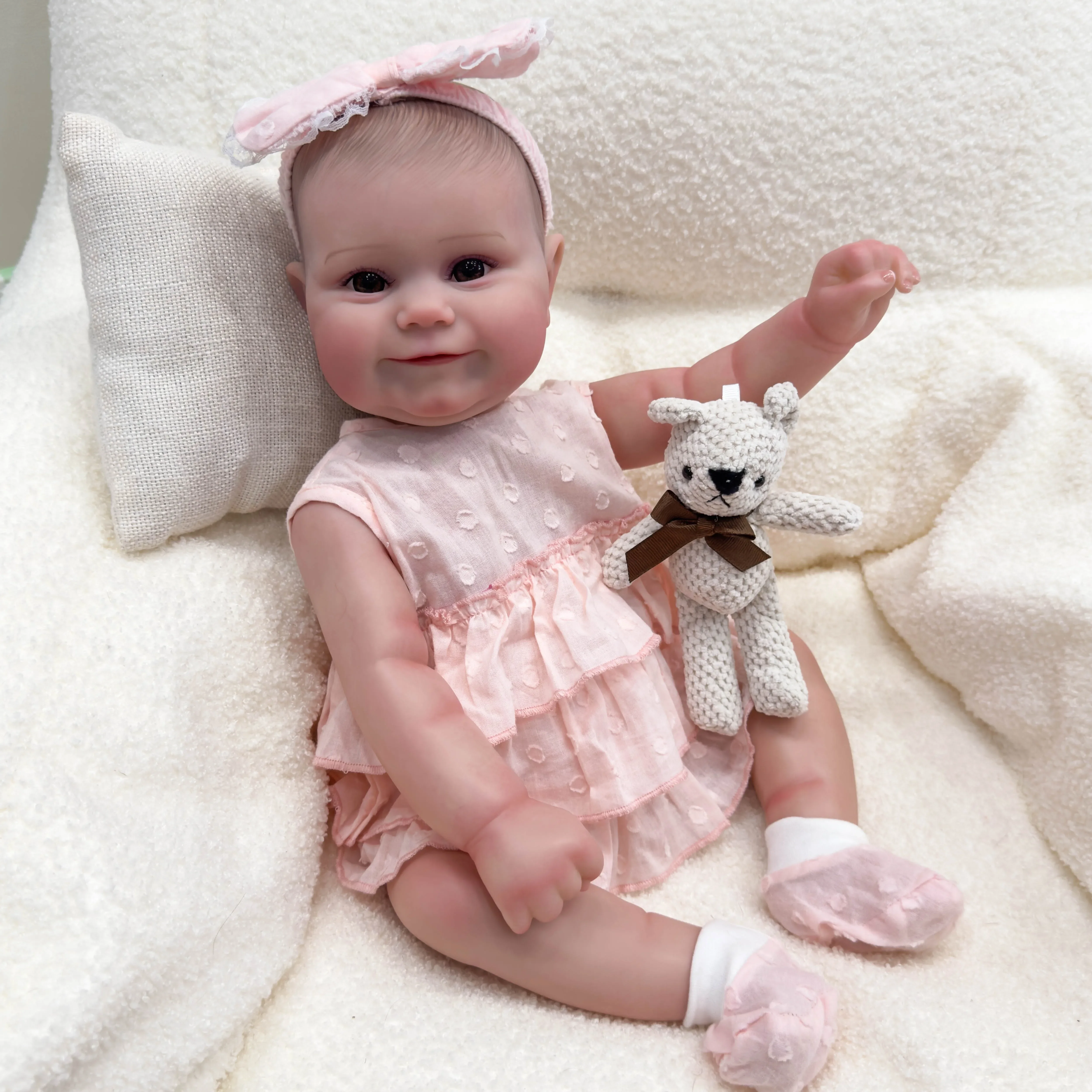 NPK 50CM Lifelike Maddie Full Body Soft Silicone Vinyl Reborn Doll Hand-Detailed Painting with Visible Veins  3D Skin Tone