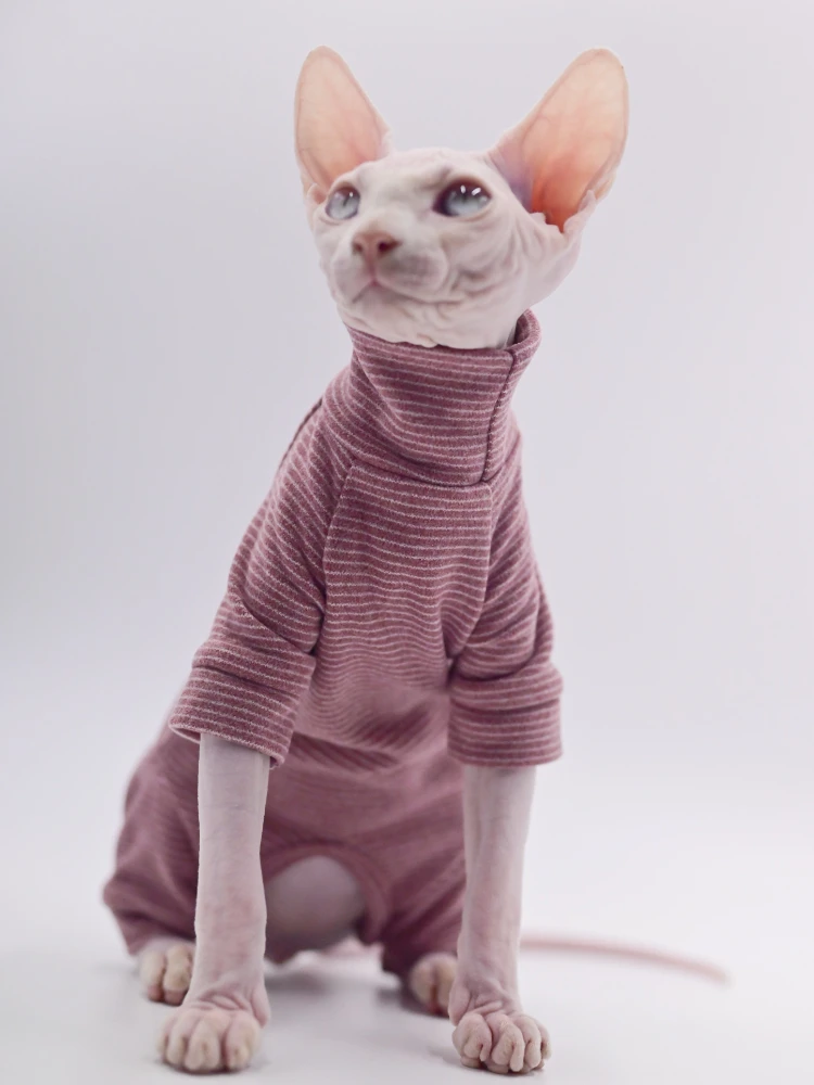 Sphynx Cat Clothes Leisure Stripe 4-legged Cotton Comfortable Hairless Cat Outfits Soft Winter Warm Devon Kornish Cat Clothes