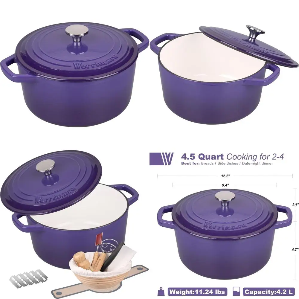 

4.5 Quart Enamel Cast Iron Dutch Oven with Lid for Bread Baking and Sourdough Starter Set