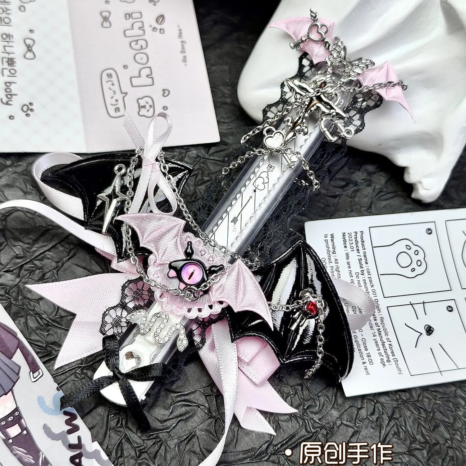 Pink and Black Lace Handmade Knife Girl's Jiraikei Gothic Style Knife Cool Punk Cute Kawaii Student Stationery Supplies