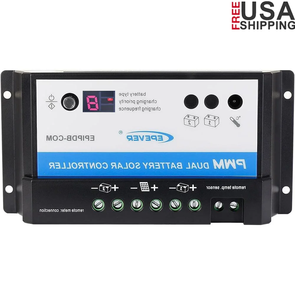 

20A Solar Charge Controller Dual Battery 12V 24V PWM Solar Panel Intelligent Charging System with Protection Features