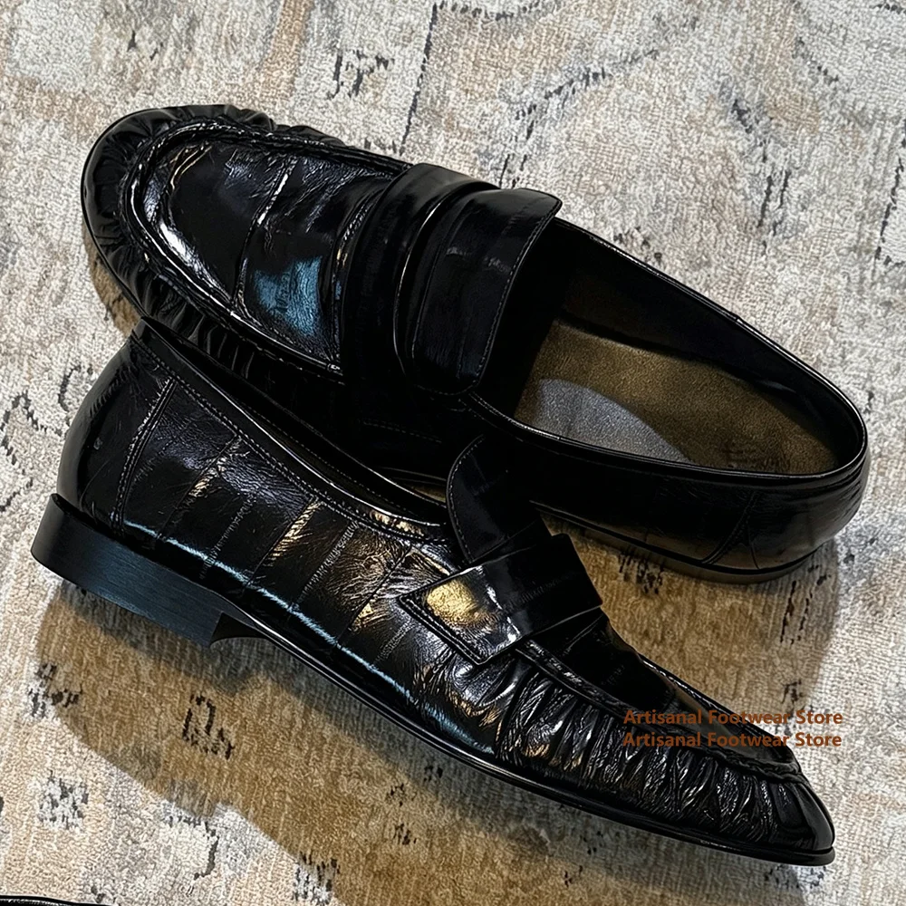 Vintage Brown Leather Slip-On Loafers Crinkled Leather Dress Shoes Luxury Designer Men's Shoes Trendy Handmade Leather Shoes