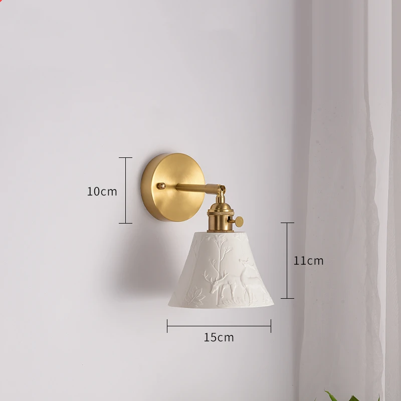 Alce paralume in ceramica lampade da parete a LED Sconce rame Pull Chain camera da letto bagno specchio luce Nordic illuminazione moderna Lampara Pared