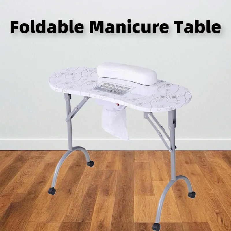 Portable Nail Table, Foldable Manicure Desk with  Dust Collector Beauty Workstation for Nail Tech Professional Pedicure Table