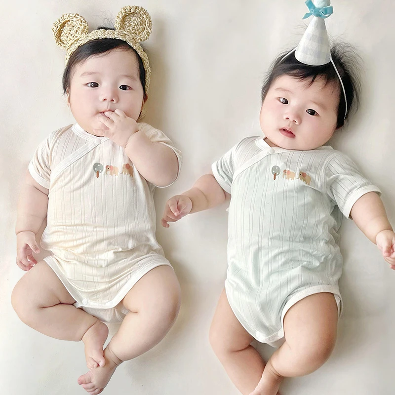Summer New Baby Short Sleeve Romper Cute Print Boy Girl Cotton Thin Triangular Jumpsuit Newborn Pajamas Kids One Piece Outfits
