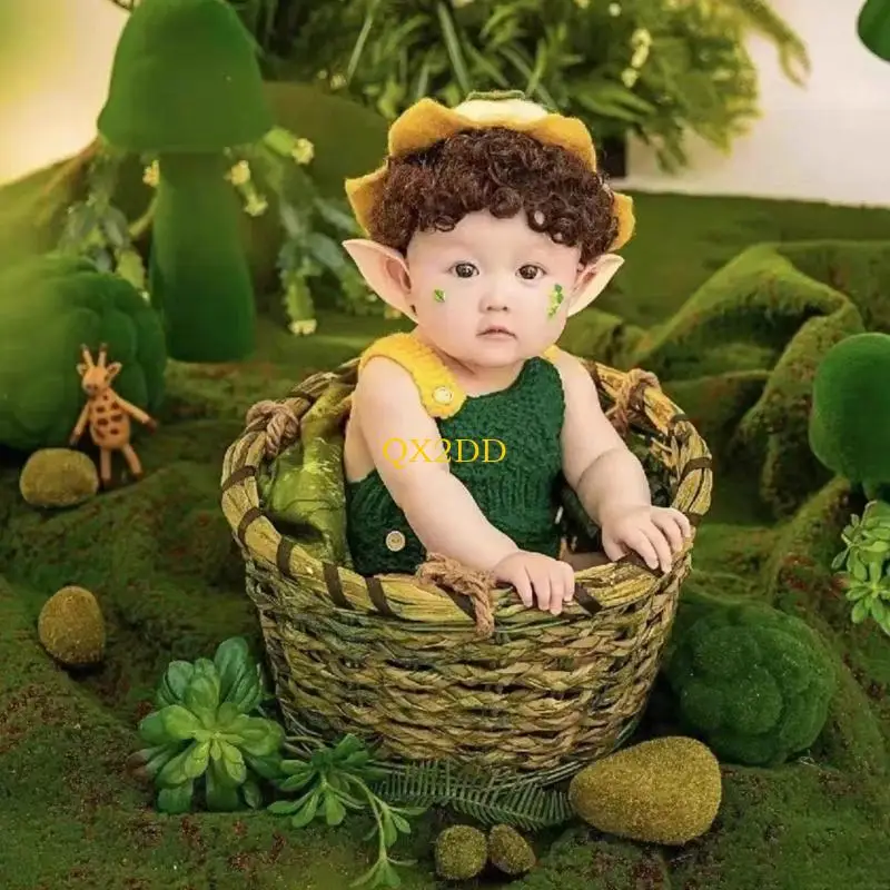 QX2D Newborns Photo Posing Props Beanie Hat & Dinosaur Pants Photostudio Accessories