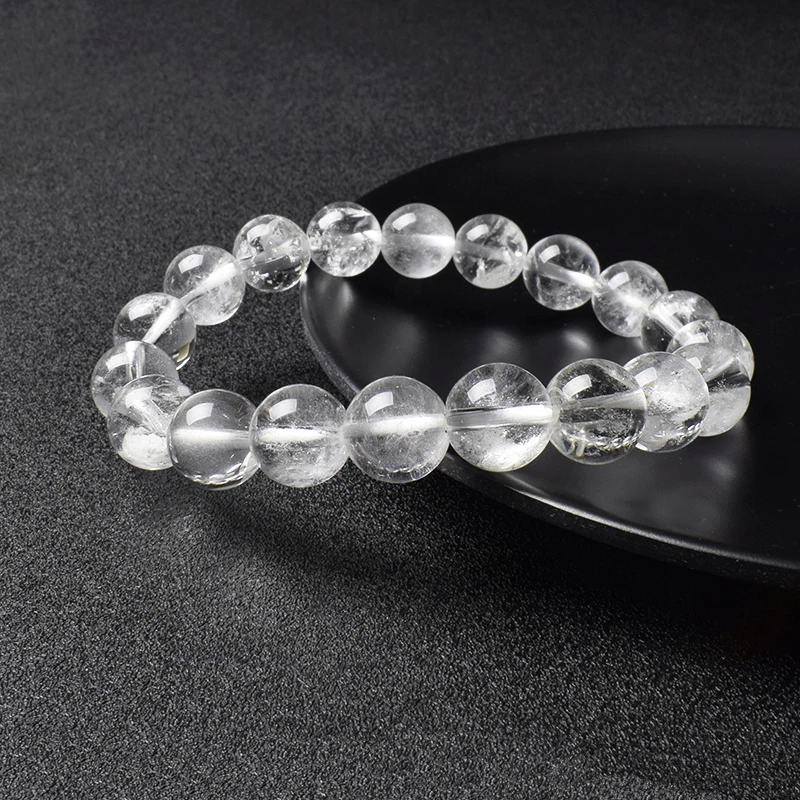 Natural Clear Quartz Crystal Beads Bracelet Real Women White Transparent 100% Genuine Rock Crystal Stone Reiki Healing Jewelry