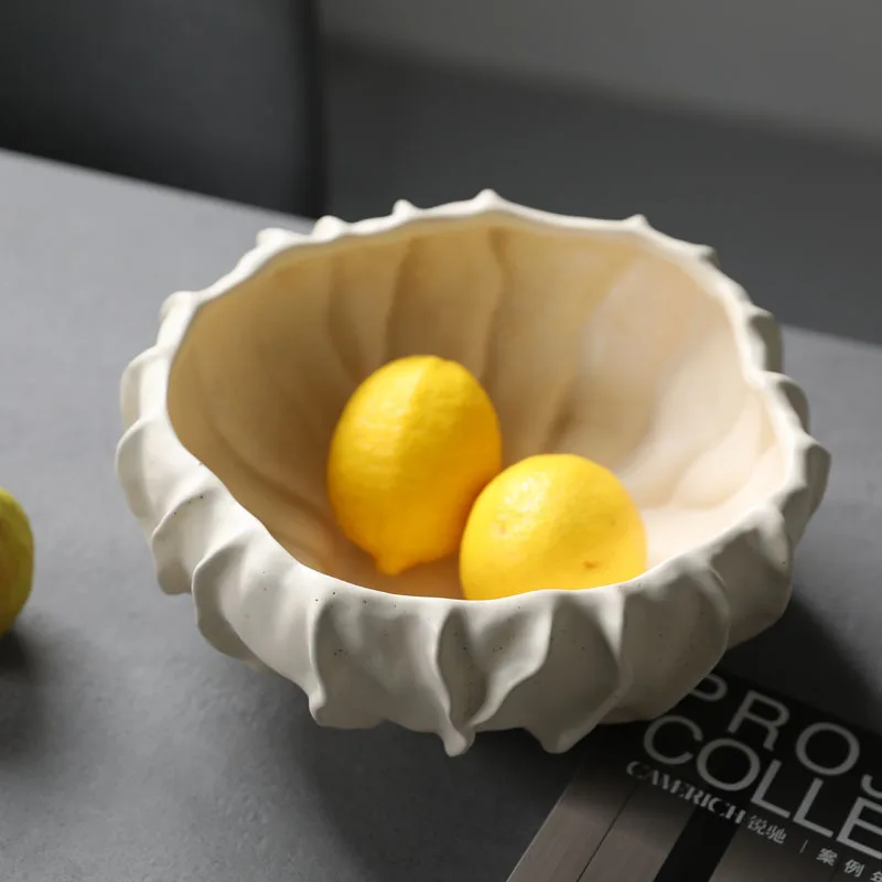 Ceramic Fruit Plate Ornament Geometric Pleated Desktop Storage Container Tray Abstract Fruit Bowl Home Decoration Accessories