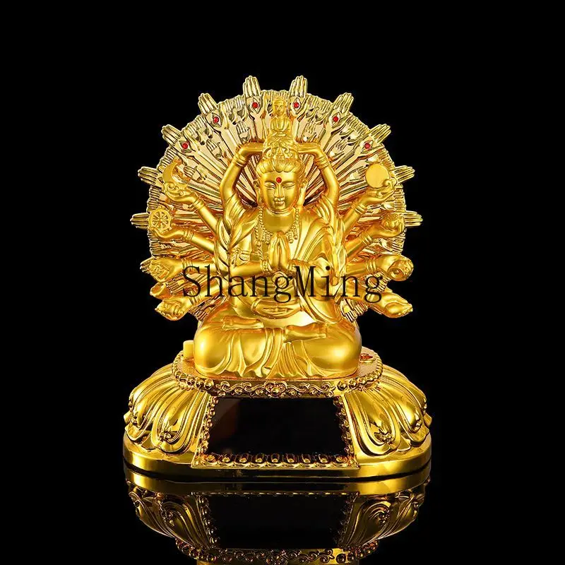 

CLSolar Prayer Wheel Car Ornament with Thousand-Hand Guanyin | High-Grade Alloy Tibetan Buddhist Avalokitesvara Dashboard Statue