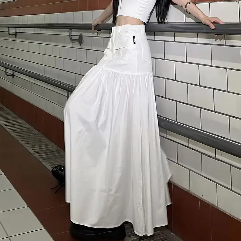 

White design sense splicing fashionable foreign women's high waist and thin medium and long hip skirt summer new