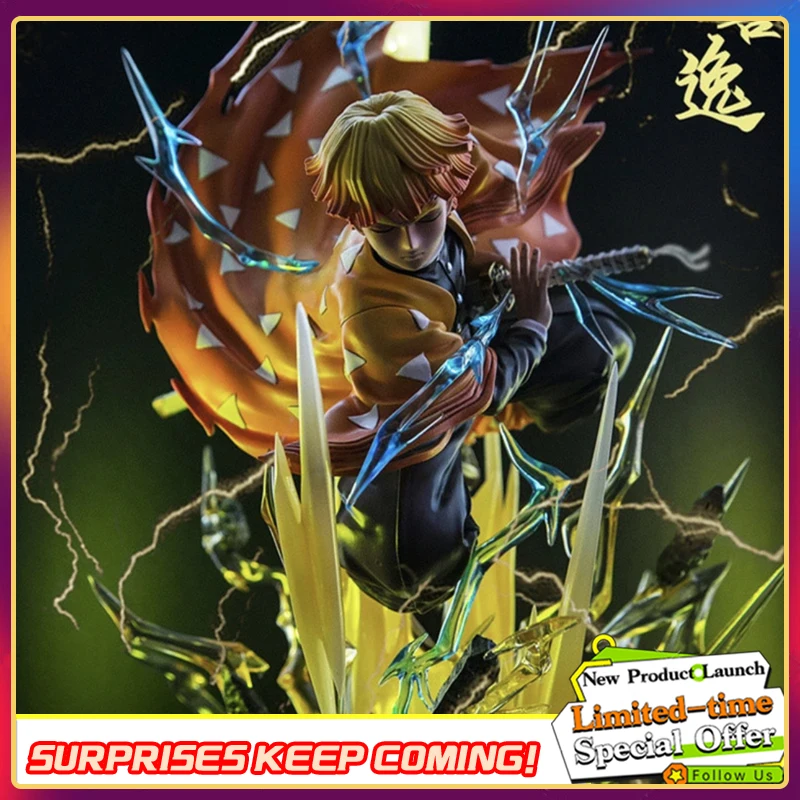 

35CM Demon Slayer Figure Agatsuma Zenitsu Double Heads with LED Anime Statue PVC Action Figurine Decoration Model Toys Xmas Gift