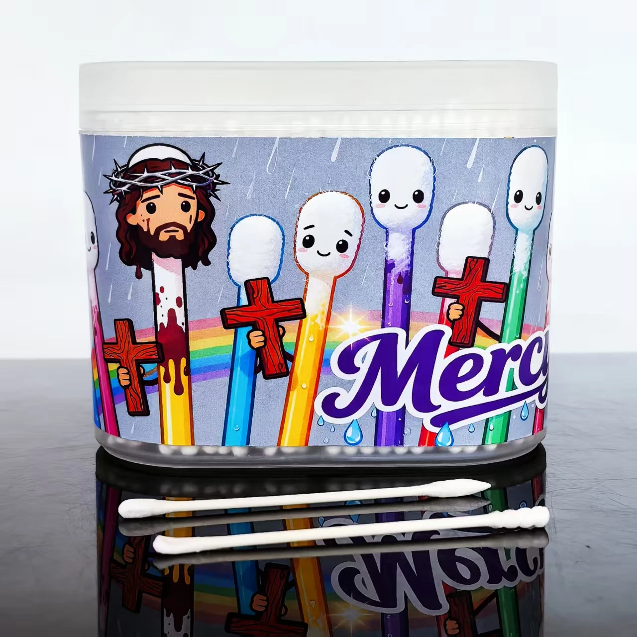 600개 종교적 예수 테마 양면 면봉, '종교의 빛' 얇은 샤프트 면봉, 가정용 면봉