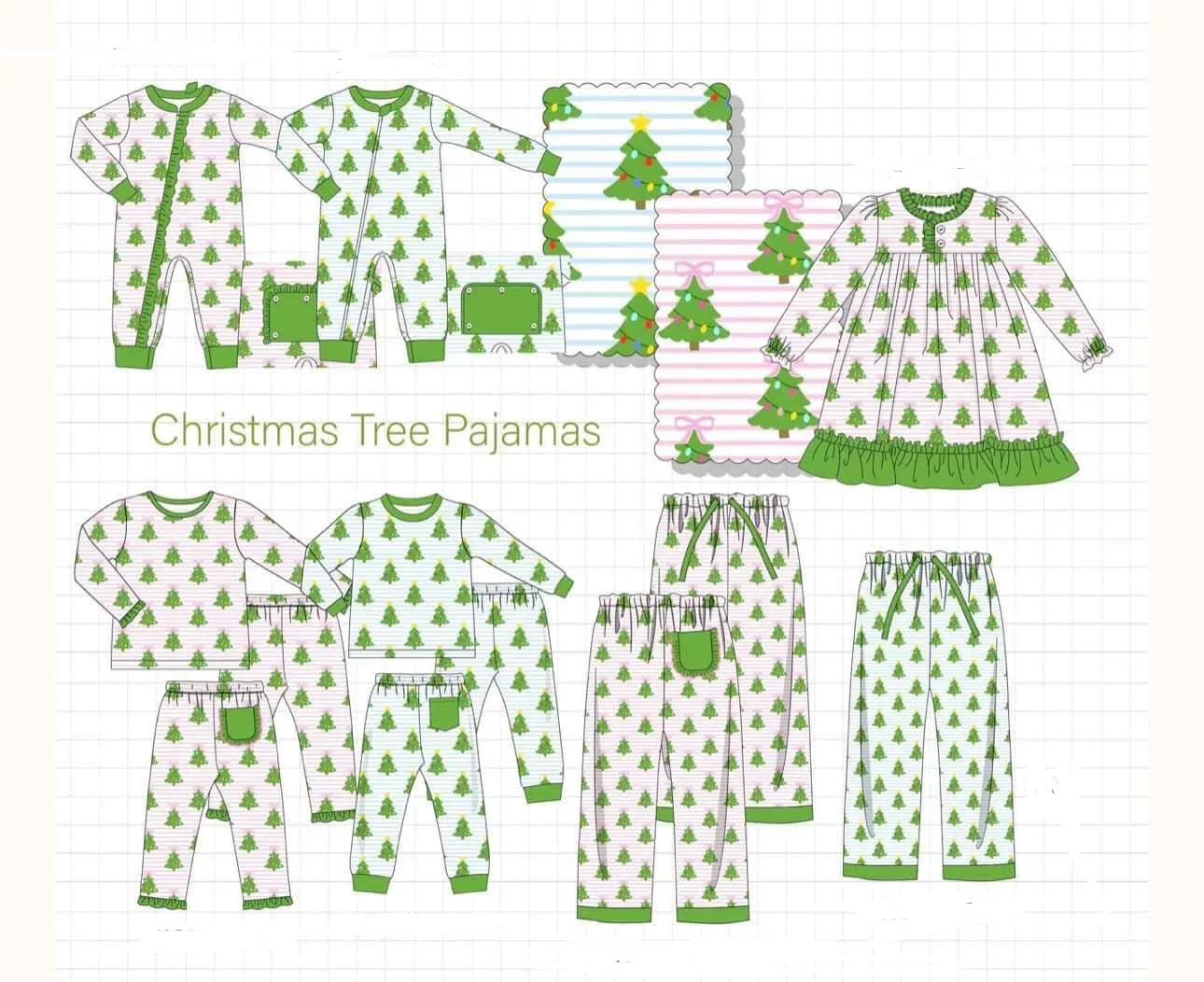 طقم بيجيات دانتيل بأكمام طويلة لعيد الميلاد للأطفال ، رومبير للأطفال ، بنطلون مطبوع على شكل قوس شجرة ، بوتيك ، بنات ، أولاد