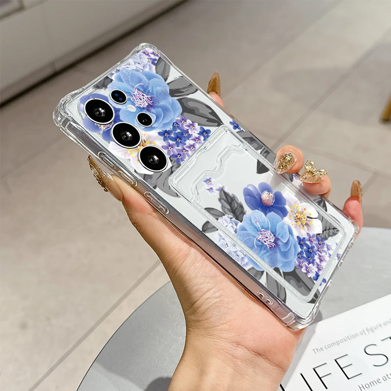 blooming flowers for Samsung Galaxy S25 Ultra S20 FE S21 S22+ S23 Plus S24 S26Edge softshell Transparent card pack phone case