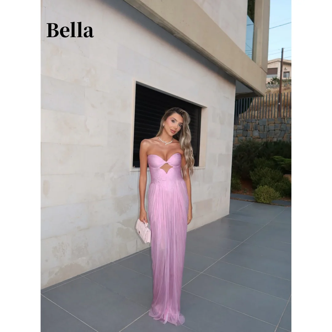 Bella Strapless Cutout Pleated Prom Dresses Long Sweetheart Neck Formal Evening Gowns Pink Lavender Wedding Guest Party Dresses