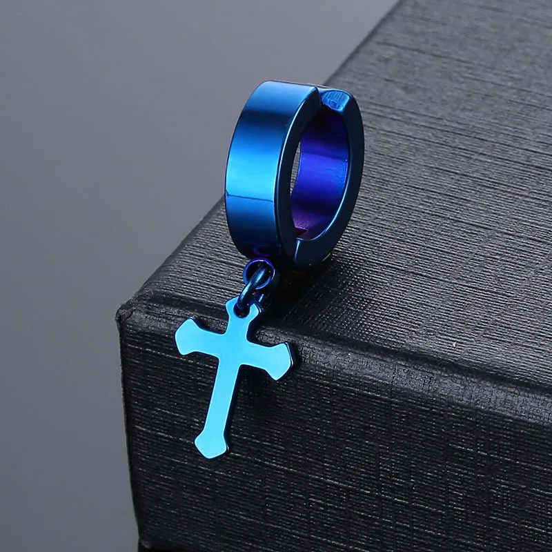 Подвеска-крест из титановой стали, клипса для ушей без отверстия для ушей, трендовые поддельные серьги в стиле панк из нержавеющей стали для мужчин и женщин