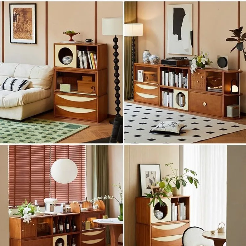 Estantería de madera maciza, vitrina de almacenamiento de combinación libre, pequeño apartamento, sala de estar, mueble de TV, armario lateral para comedor