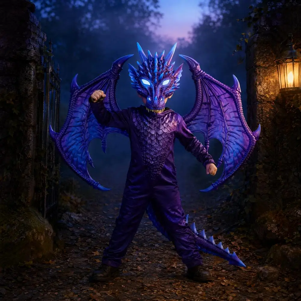 New Halloween Upgrade RP Gold Ultra Light Children's Party Dragon Mask Cosplay Dress up Prop Set