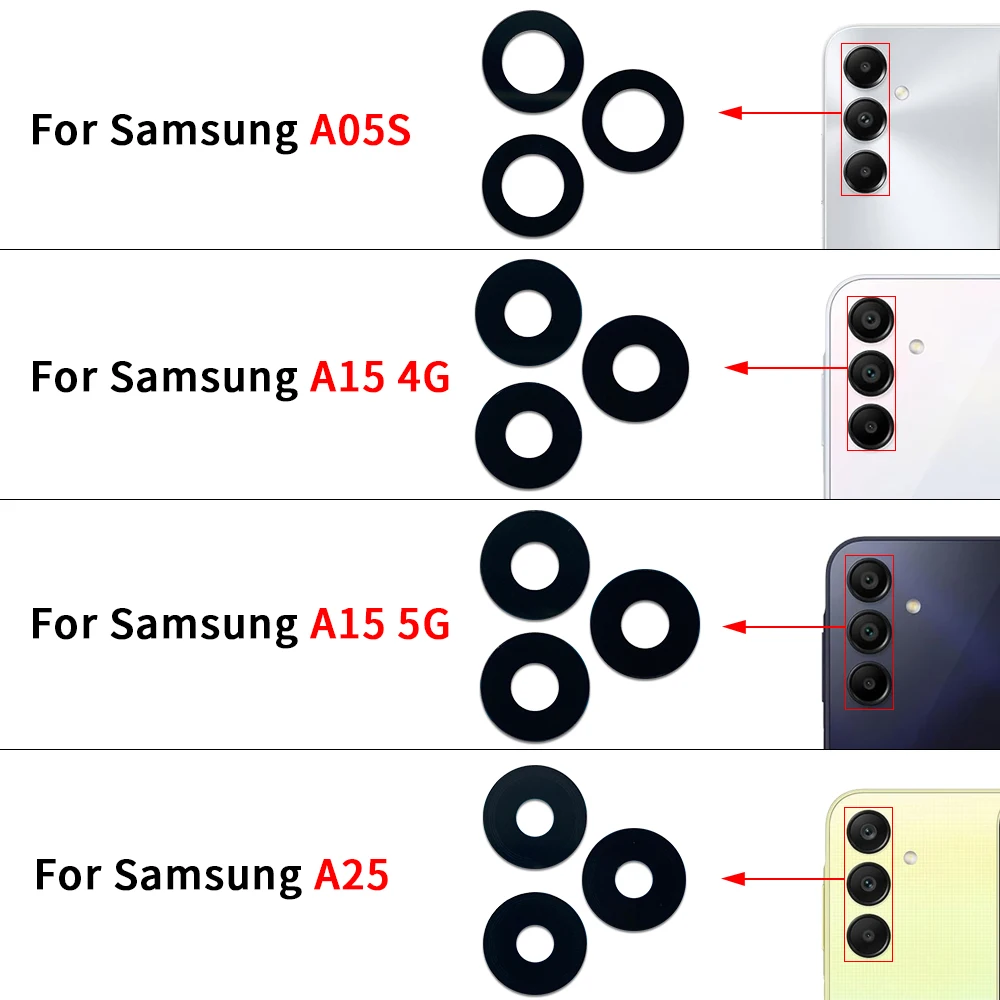 10Pcs，NEW For Samsung A06 A05 A05S A15 A16 4G A36 A56 5G A25 A35 A55 A26 Back Rear Camera Glass Lens With Ahesive Glue Sticker
