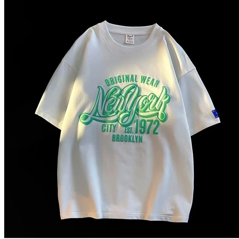 8XL Korean loose accessories fashionable new American retro letter new letter T-shirt soft casual men multifunctional couple set image 5
