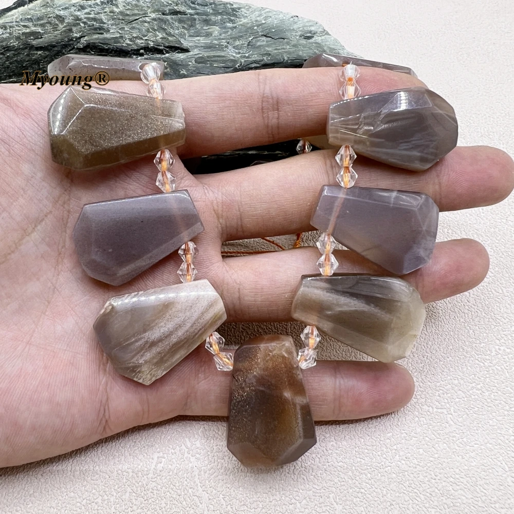 Sector Shape Natural Sunstone Lemon Quartz Citrines Crystal Amazonites Stone Slice Pendant Necklace Beads MY230569