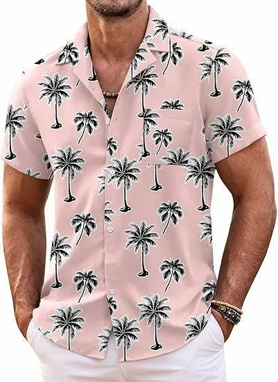 

2026 Men's Hawaiian Shirt 3D Printed Color Block Short Sleeve Button Down High Quality Casual Summer Beach Vacation Top