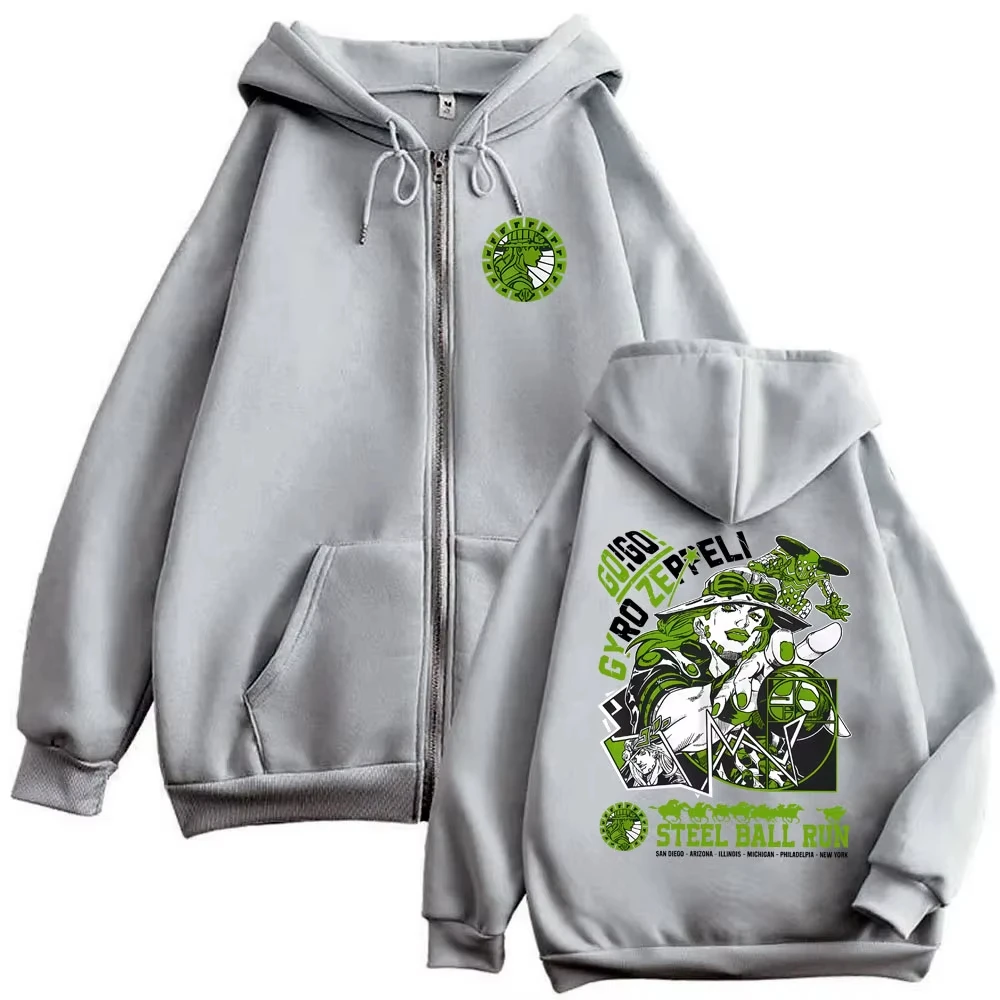 أنيمي جوجو مغامرة غريبة جولين جوتارو الجرافيك قلنسوة بسحاب الرجال النساء مانغا موضة خمر المتضخم زمم سترة معطف