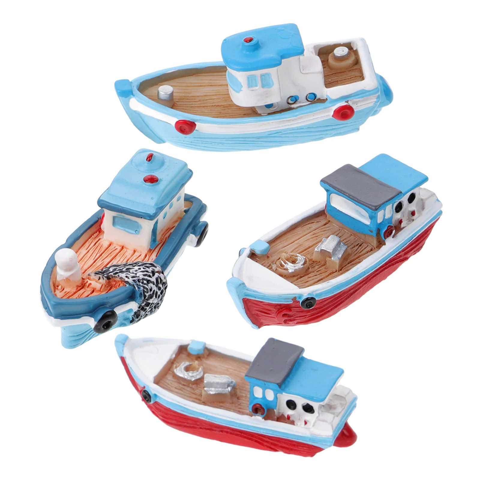 

4 Pcs Resin Fishing Boat Ornaments Realistic Miniature Model Household Decoration Tiny Boats Travel Gifts Party Favors