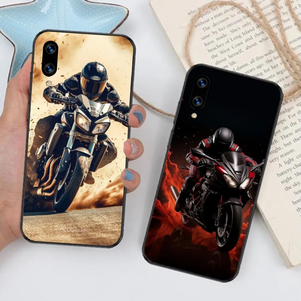 Motorcycle Rider Mobile Cell Phone Case for Huawei Mate 40 30 20 10 Pro Lite Nova 9 8 5T Y7p Y7 Black Soft Phone Cover Funda