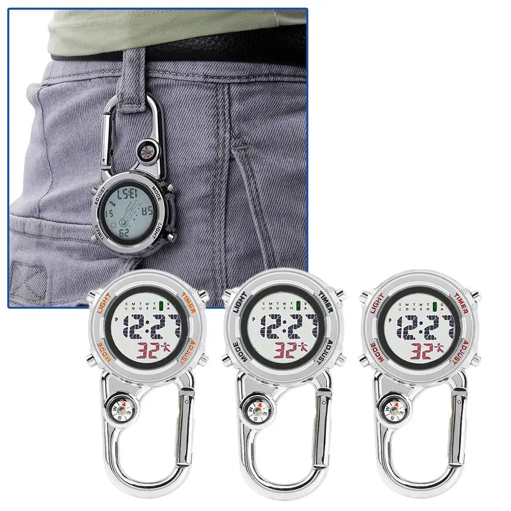 Leuchtender Rucksack gürtel wasserdicht und stoßfest Taschenclip-Quarzuhr im Dunkeln leuchten Kompass Wecker für Outdo u1q6