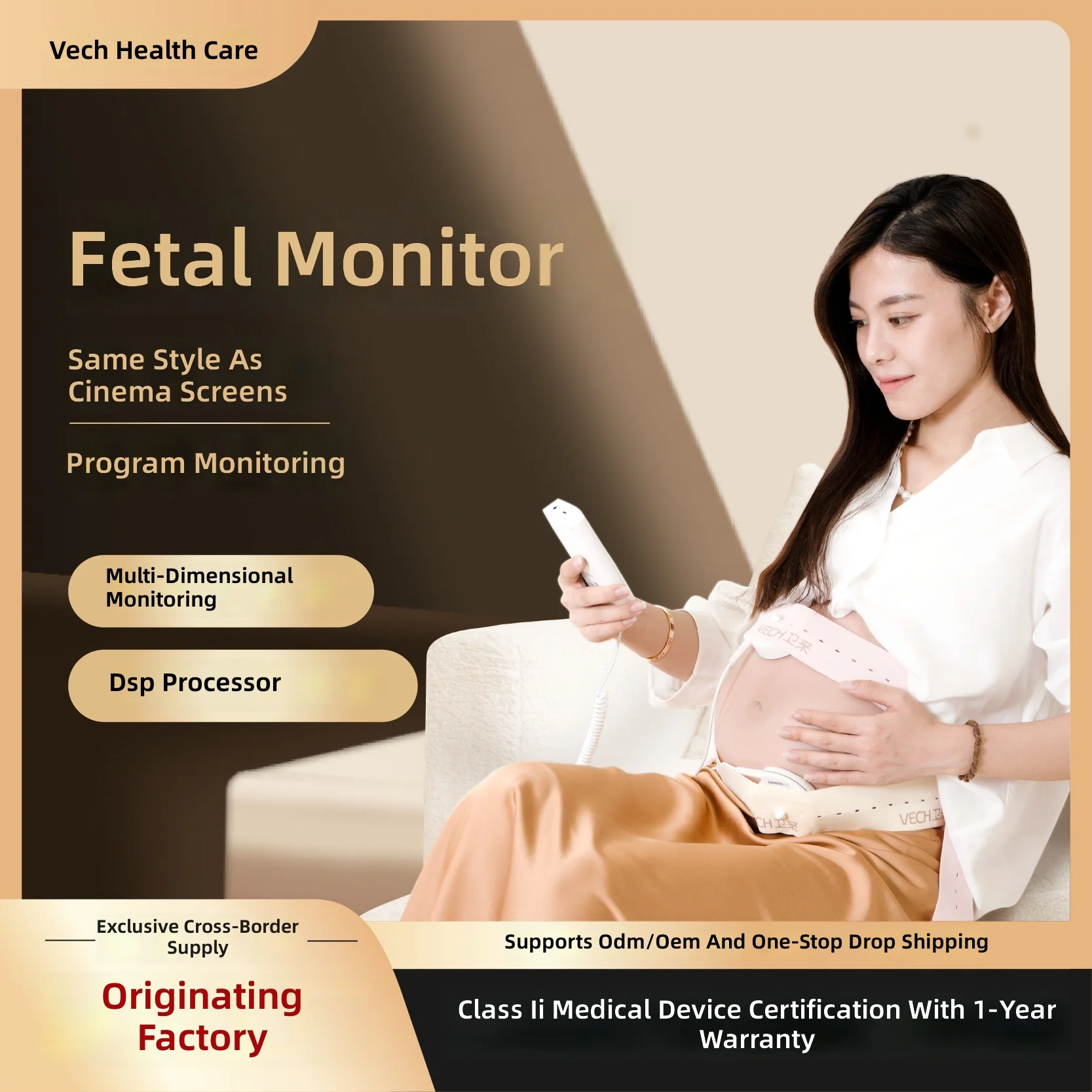 Moniteur fœtal, suivi de la santé pendant la grossesse, rythme cardiaque fœtal en temps réel, surveillance des contractions, dispositif de soins pour la santé du bébé