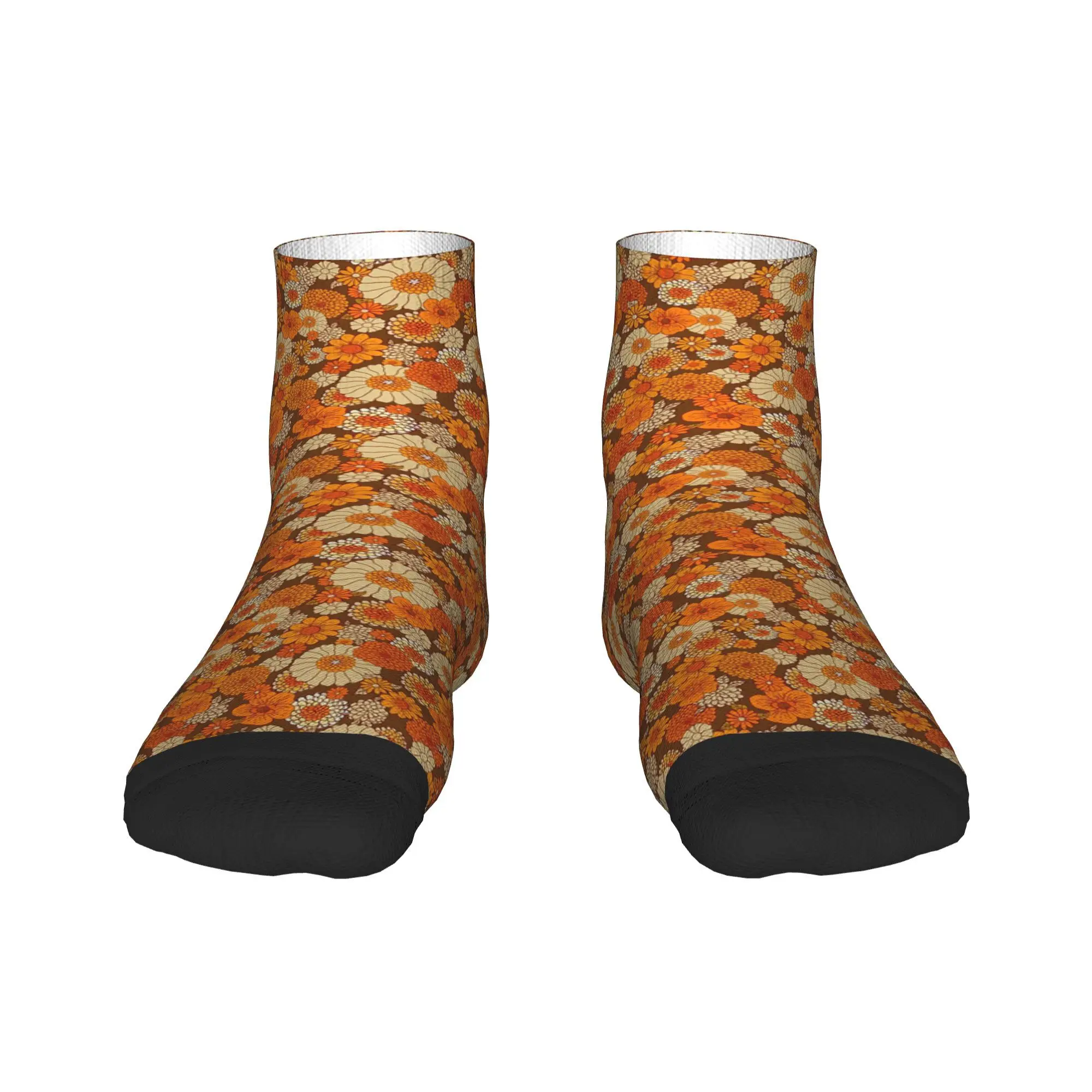 

Винтажные носки 70-х годов в стиле ретро с ромашками, оранжевые и коричневые носки в стиле бохо, чулки в стиле Харадзюку, всесезонные носки, аксессуары для унисекс