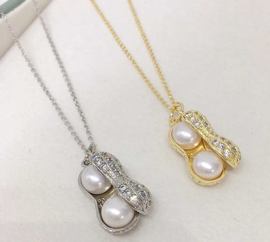 

Ожерелье с подвеской из натурального белого жемчуга 18KGP с кристаллами арахиса и циркона 8-9 мм
