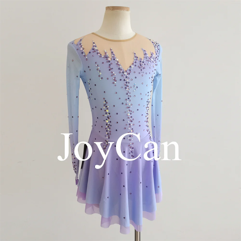 

JoyCan Figure Skating Dress Girls Purple Print Sparkling Rhinestones Competition Performance Leotards Customize BD1732
