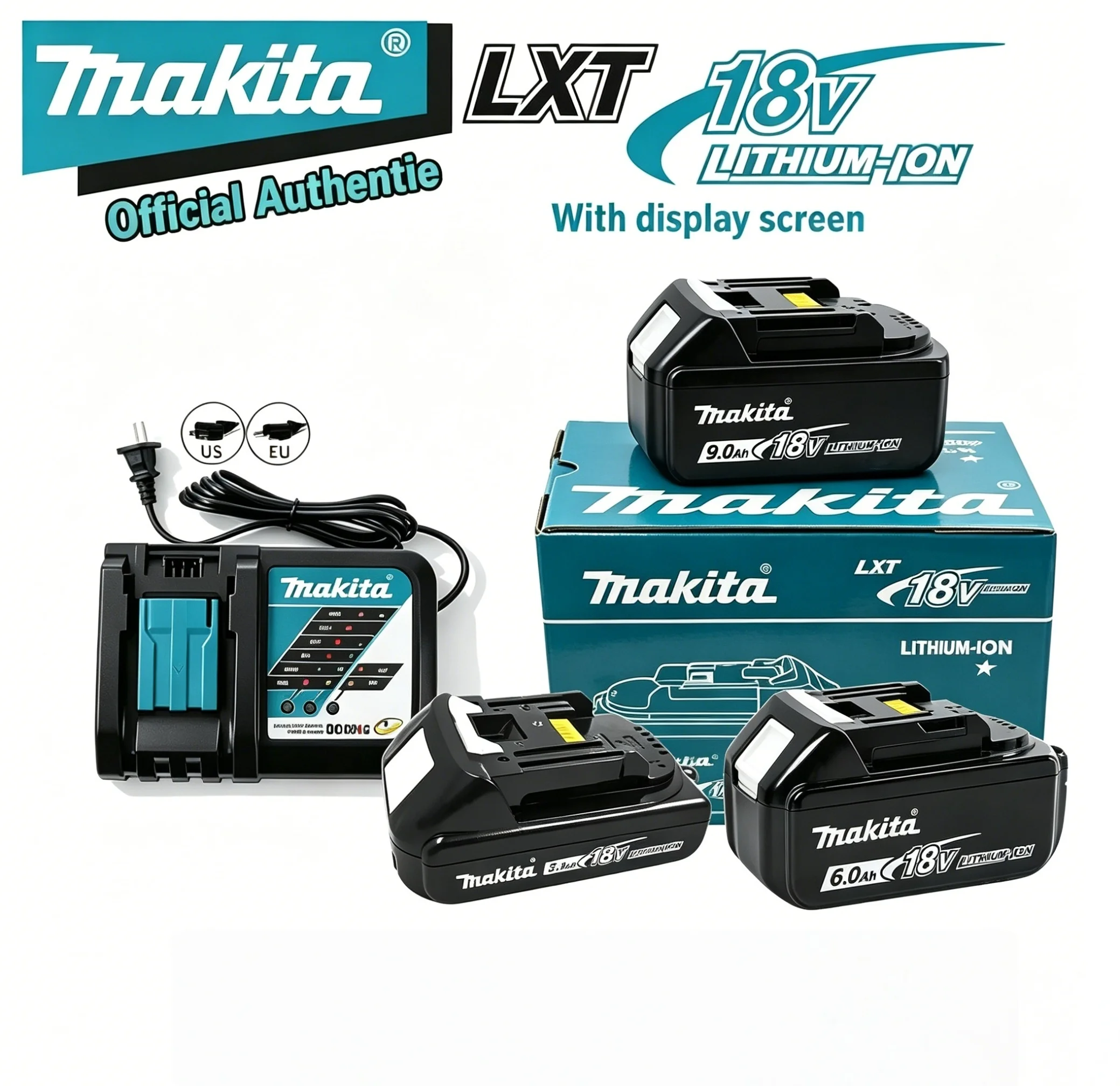 

Makita LXT 18V Lithium-Ion Battery 3.0/6.0/9.0Ah High Capacity Power Tool Battery With LCD Display Fast Charger (US/EU Plug)