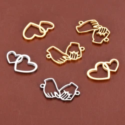 10 Uds. De dijes de corazón de amor de acero inoxidable, colgante, conector de mano para DIY, collar, pendientes, pulsera, suministros para fabricación de joyas