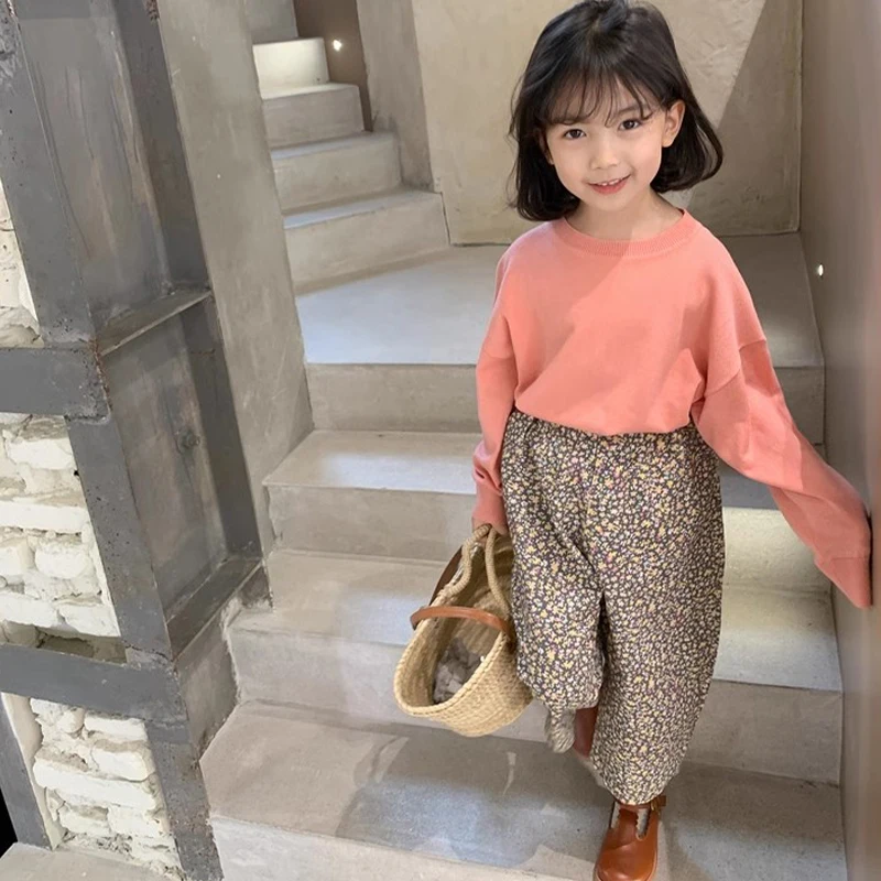 Autumn Girls Candy Colored Sweatshirts Children Fashionable Long Sleeved T-shirt 2-10 Years Old Girl Solid Color Pullover