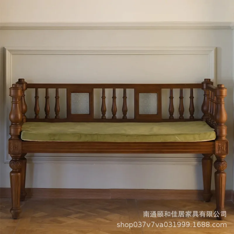 Cx medieval solid wood sofa retro old shoe changing stool small apartment begonia flower glass bench