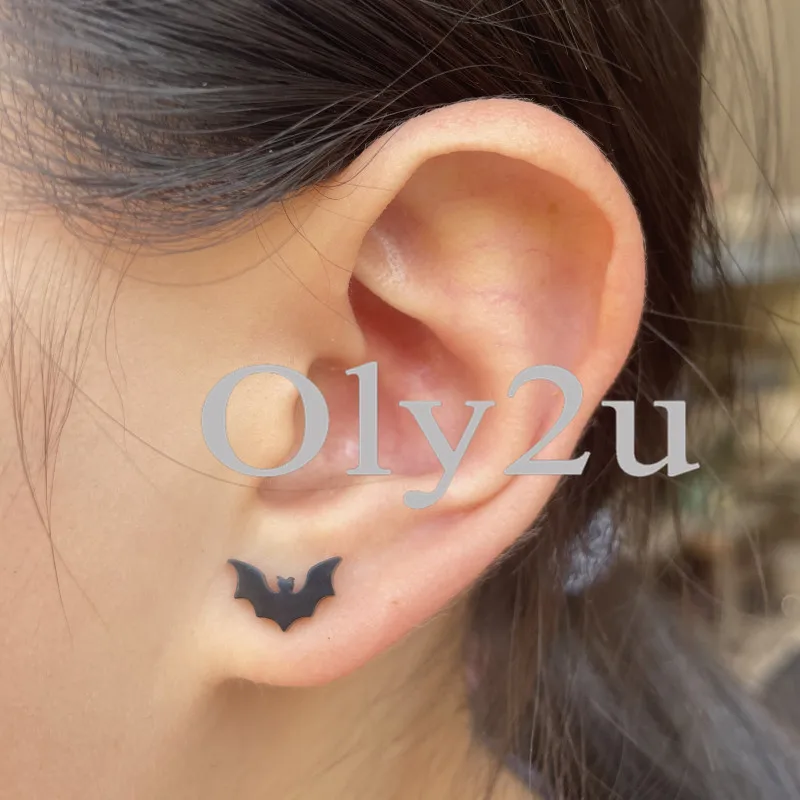 Stainless Steel Bat Stud Earrings for Women Men Punk Halloween Party Gift Goth Skull Spider Web Earings Cosplay Piercing Jewelry view 2