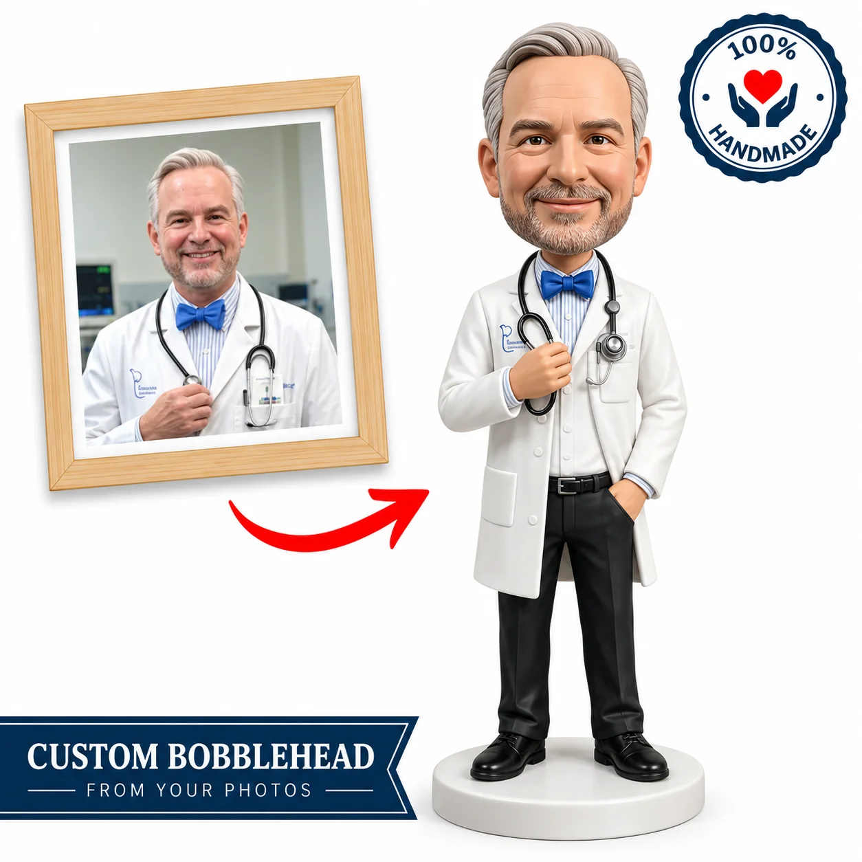 Custom Doctor Bobblehead from Photo Personalized Physician Figurine Handmade Medical Graduation Retirement Gift