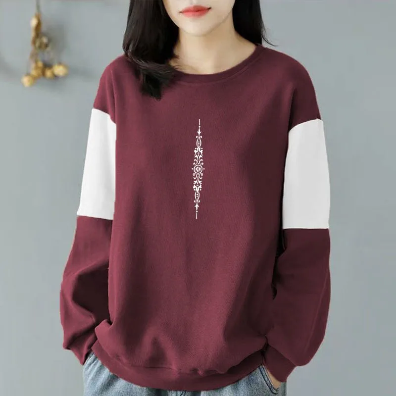 New Spring Autumn Fashion Loose Size All Cotton Panel Contrast Color Versatile Casual Slim Age Reducing Women\'s Sweater