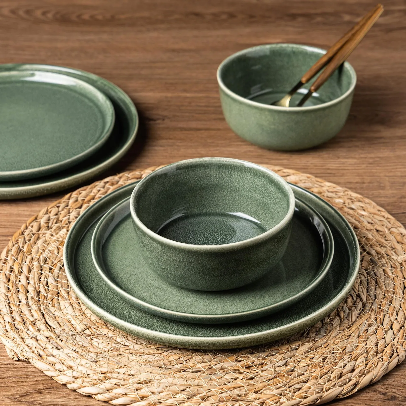 طقم أدوات مائدة سيراميك طقم أواني طعام سيراميك مكون من 4 أطباق طلاء تفاعلي مستدير وأوعية طراز حديث مثالي للاستخدام اليومي #4