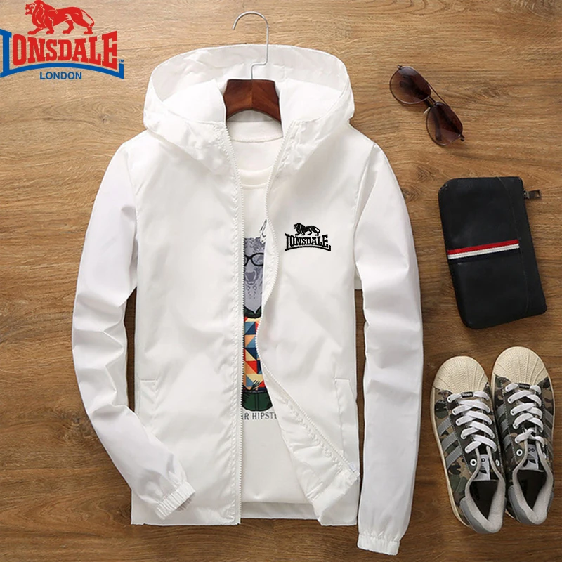 Jaqueta masculina com capuz bordada LONSDALE, casaco da moda, quebra-roupas casual de alta qualidade, nova, primavera e outono