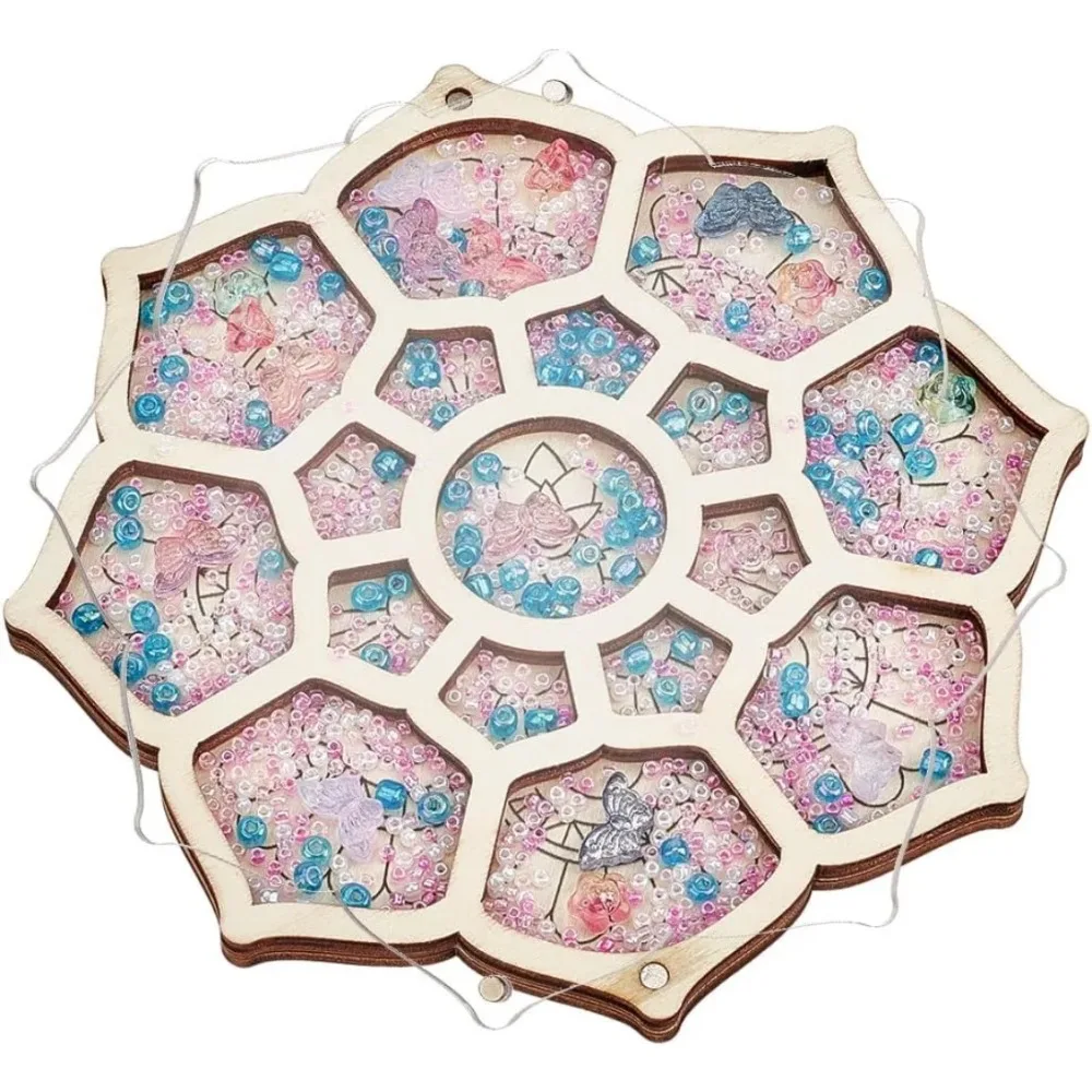 Wood Bead Organizer Tray Flower Bead Box with Lid Storage Container Case for Organizer Jewelry Making Beadwork making kit
