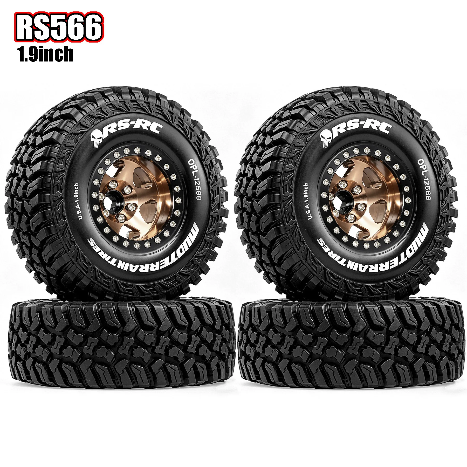 

RED SPIDER 4Pcs Metal1.9 Beadlock Wheel Rim Tires Set for 1/10 RC Crawler Car Traxxas TRX4 Axial SCX10 SCX10 II III Redcat Gen 8