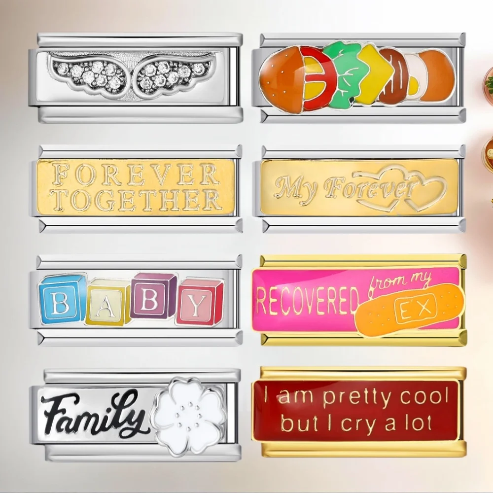 Koraliki Charms Damskie Męskie Modne Dziecięce Hamburger Serce Anielskie Skrzydła Stal Nierdzewna Włoska Biżuteria Ogniwa DIY Bransoletki