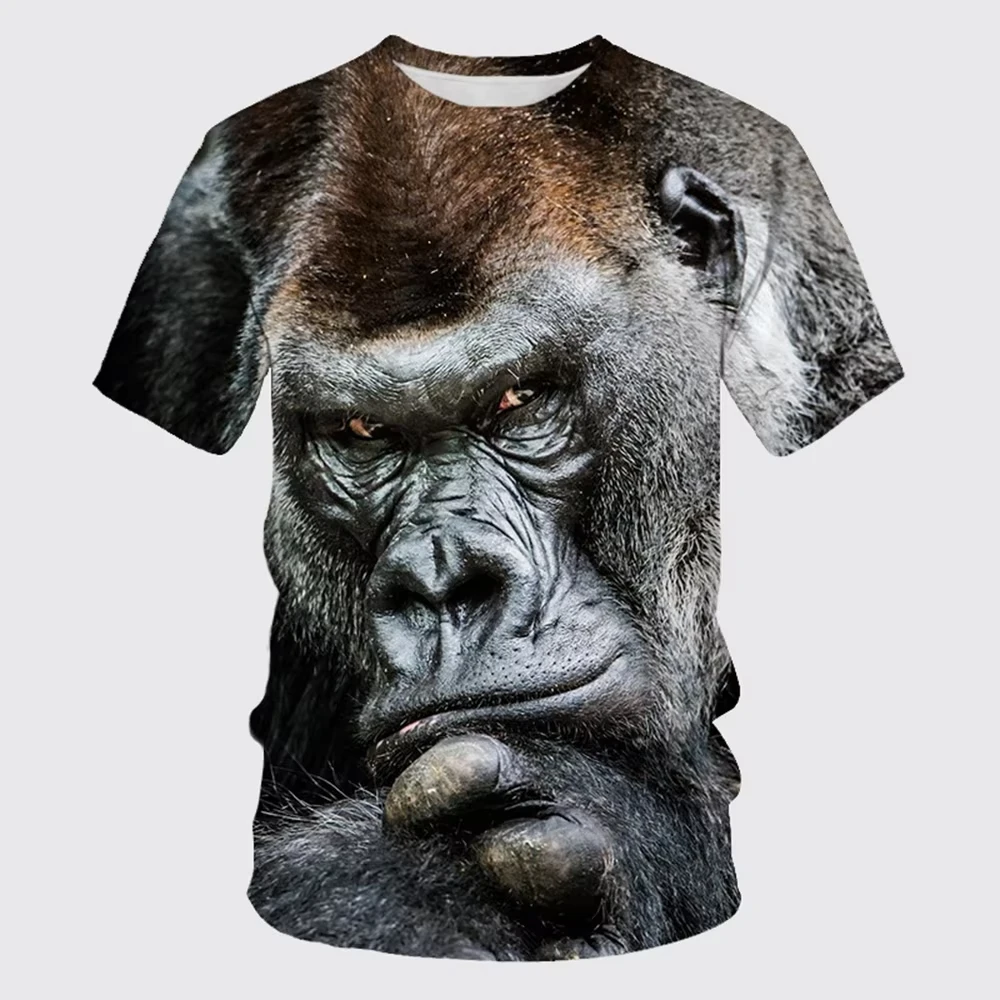 Unisex Funny Gorilla Chimp 3D Print T‑Shirt, Realistic Ape Gesture Graphic Short Sleeve Tee Novelty Casual Tops for Men Women