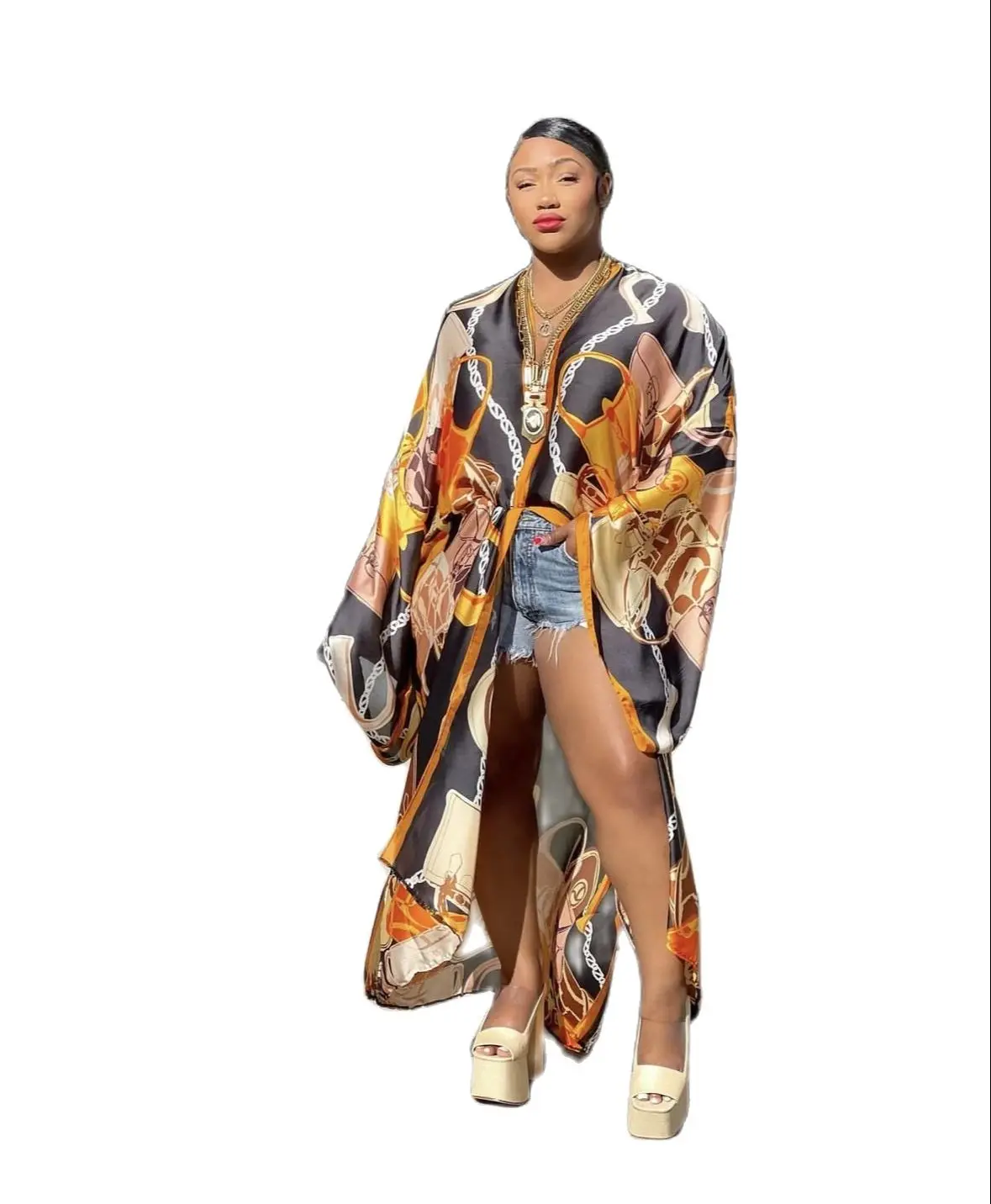 

Summer African Women Fashion Boho Thailand Beach Silk Printed Bikini Cover Up Casual Kuwait Muslim Lady Long Kimonos Ramadan