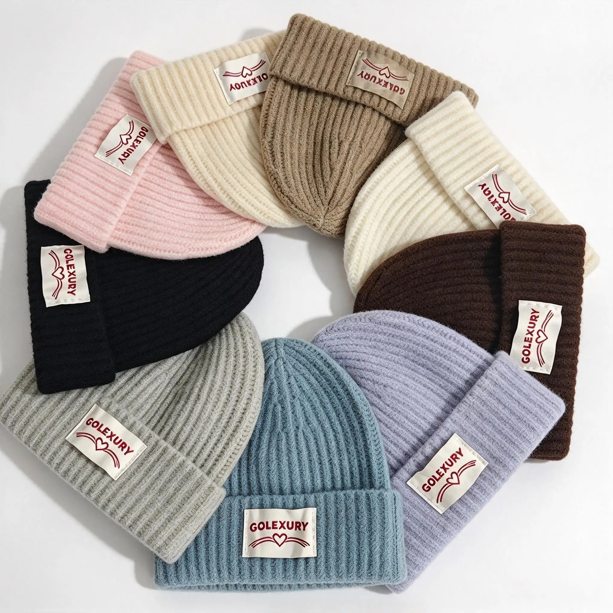 1 Piece of Autumn and Winter Solid Color Loose-Fitting Knitted Hat with Folded Brim Suitable  Warm Ear-Protecting Wool Hat for
