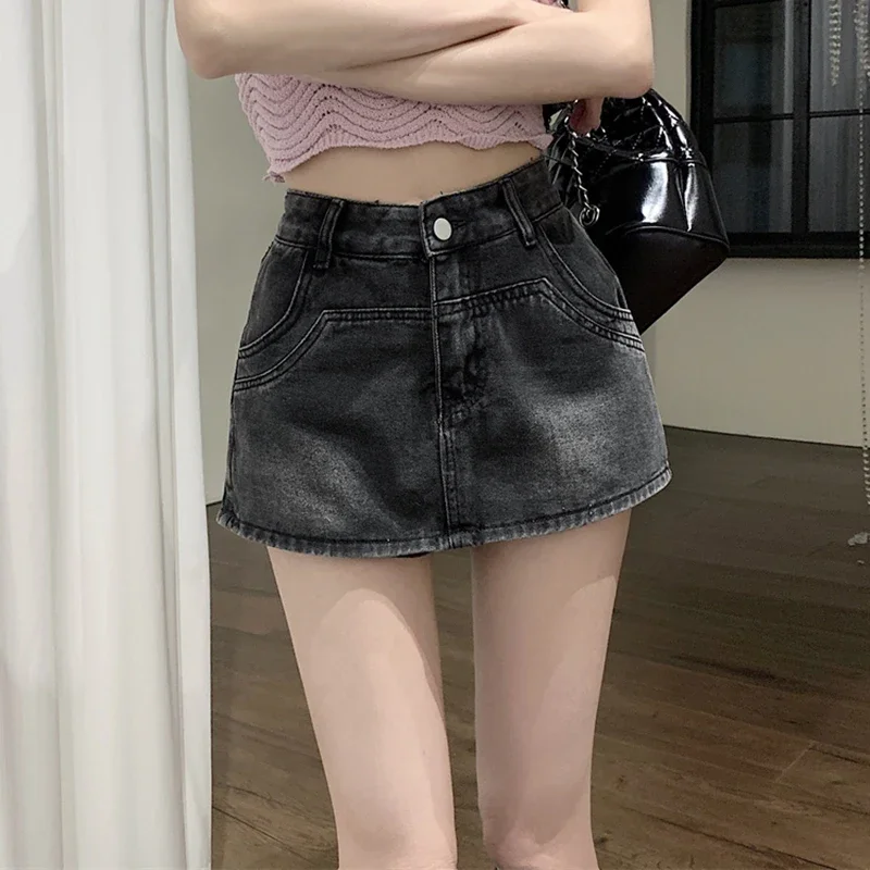 Ins Summer Women High Waist Vintage Shorts Skirts Lady Sexy Nightclub Denim Dress Female Punk Light Blue Black Grey Jeans Dress